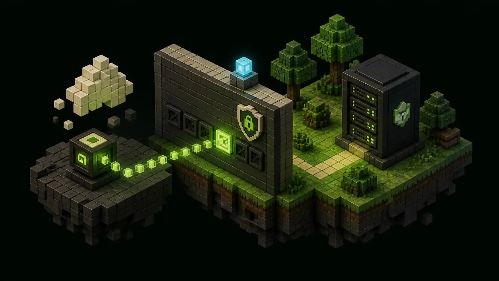 Voxel packet path crossing one open firewall port to a protected Minecraft Java server